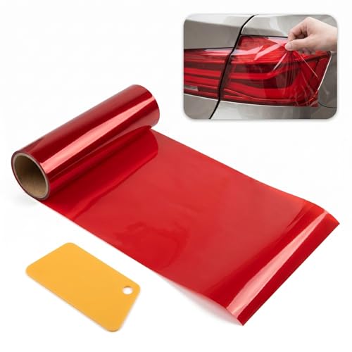 12" X 48" Car Light Tint Film, Vinyl Stretchability Car Headlight Taillight Fog Light Wrap Protector, Cuttable Self-Adhesive Decals Auto Decor Mit Squeegee,Universal for Most Cars (Red) - color: Red