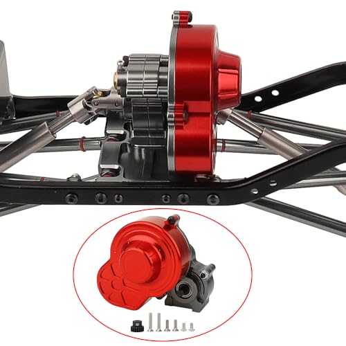 All Metal Complete Gearbox Transmission with Motor Gears for 313mm Wheelbase 1/10 RC Crawler Truck Axial SCX10 & SCX10 II DIY Upgrade Parts (red-Titanium) - color: Red-titanium