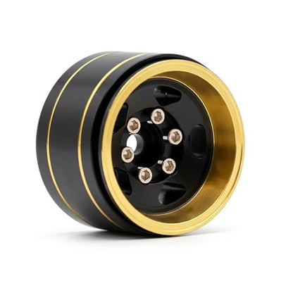 1.0” Brass Beadlock Wheels, -6.35mm Offset CNC Rims for 1/18 1/24 RC Crawler TRX4M, Axial SCX24 AX24, Redcat Ascent-18, FMS FCX24, 4 pcs, Black