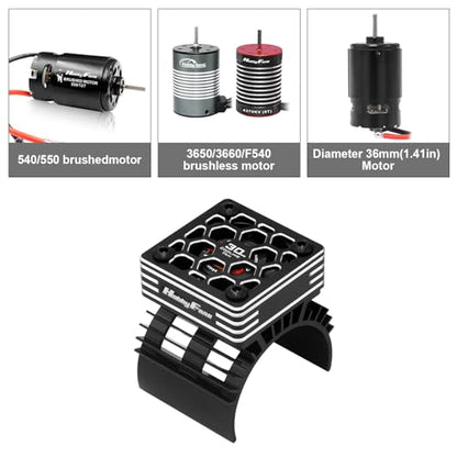 RC Motor Heat Sink with 2PCS Cooling Fan and Metal Cover Fit 540 550 3650 F540 3660 3670 Brushless Motor Engine Heatsink for 1/10 RC Car Truck Buggy Crawler - style: Black, w/ Metal Cover & Extral Fan
