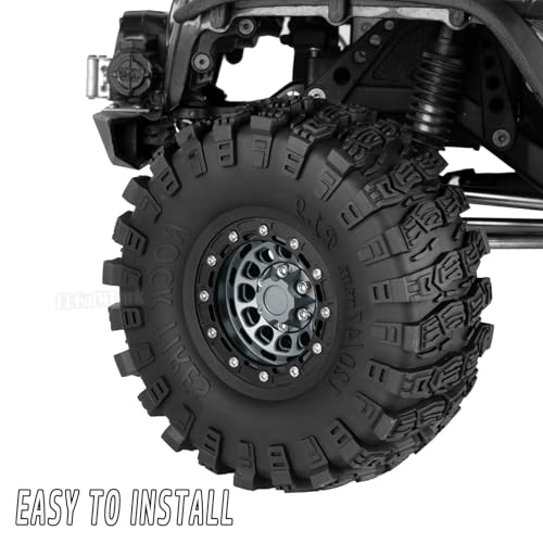RC 1.9 Beadlock Rims & Wheels Tires w/Adjustable Offset for 1/10 SCX10 TRX4 TRX6 Gen7/8 D90 VS4-10 MST CFX RC Crawler Car,BRCatWPark 4pcs Aluminum Double Rims and Rubber Tires w/Sponge,Titanium - color: Titanium - (Adjustable Tires)