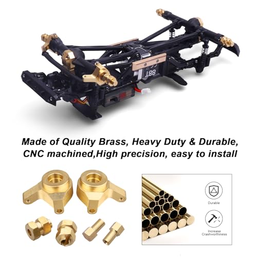 Hobbypark Brass Steering Knuckles Carriers and Brass Extended 7mm Wheel Hex Hubs Adapters for Axial SCX24 Upgrades Parts 1/24 RC Crawler Car (Gold) - color: Gold