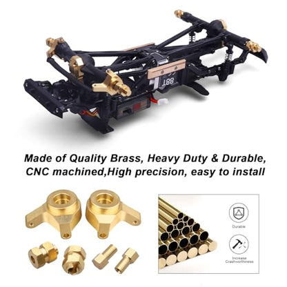 Hobbypark Brass Steering Knuckles Carriers and Brass Extended 7mm Wheel Hex Hubs Adapters for Axial SCX24 Upgrades Parts 1/24 RC Crawler Car (Gold) - color: Gold