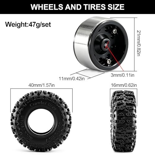 0.7" Beadlock Wheels and Tires for 1/30 Scale Axial SCX30 RC Crawler (Black) - color: Black