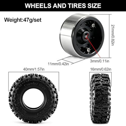 0.7" Beadlock Wheels and Tires for 1/30 Scale Axial SCX30 RC Crawler (Black) - color: Black