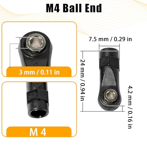 10PCS M4 Nylon Tie Rod End Ball Joint Linkage Ball Head Holder LH/RH Thread Set Compatible with Axial SCX10 Traxxas TRX-4 HSP D90 90046 90047 1/10 RC Truck Buggy Crawler Accessories (L24mm) - style: A