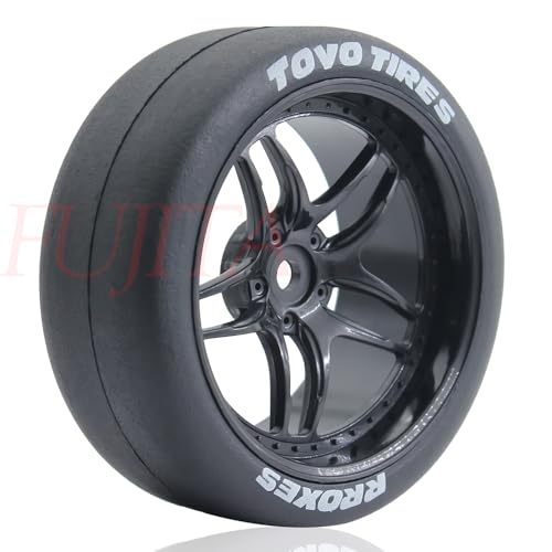 fujita 1/10 RC Rally Racing Drift Tires and Hard Plastic Wheels 65mm OD for Tamiya XV01 XV02 TT02 PTG HSP HPI RGT Kyosho FAZER MK2 PTG (Black) - color: Black