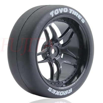 fujita 1/10 RC Rally Racing Drift Tires and Hard Plastic Wheels 65mm OD for Tamiya XV01 XV02 TT02 PTG HSP HPI RGT Kyosho FAZER MK2 PTG (Black) - color: Black