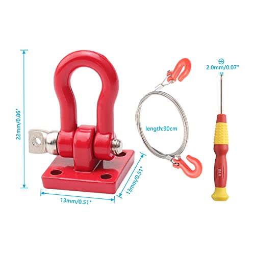RC Trailer Hooks 2-Pack Metal Trailer Chain Rope with Tow Hook Winch Shackles for Axial SCX10 Tamiya CC01 TF2 D90 D110 HILUX Wraith Tundra 1/10 RC Rock Crawler Truck Scale Decor Accessories, Red