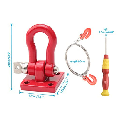 RC Trailer Hooks 2-Pack Metal Trailer Chain Rope with Tow Hook Winch Shackles for Axial SCX10 Tamiya CC01 TF2 D90 D110 HILUX Wraith Tundra 1/10 RC Rock Crawler Truck Scale Decor Accessories, Red