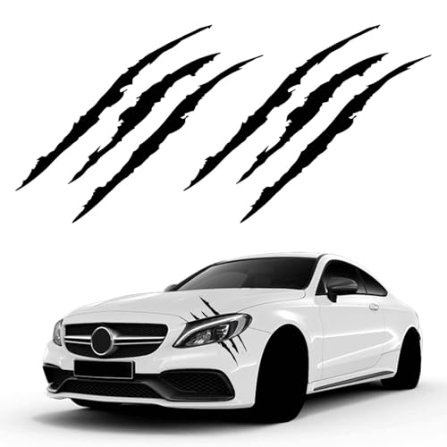 Monster Claw Sticker 2PCS Reflective Monster Energy Stickers with Stripes Scratch Marks for Car Hood Headlights Motorbike Truck Decors, Waterproof Vinyl Light Bumper Claw Scratch Sticker(Black) - color: Black