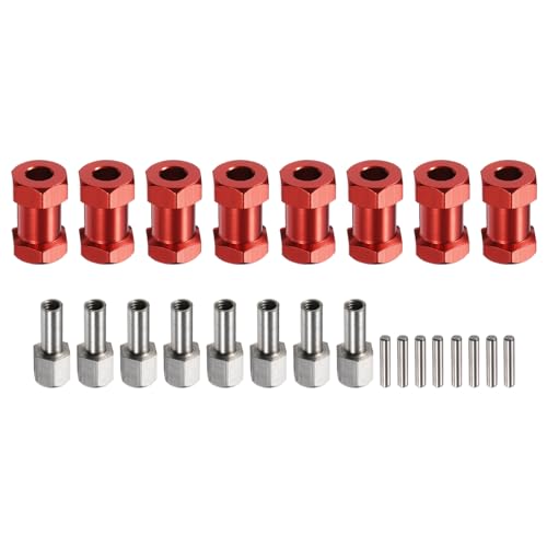 MECCANIXITY 8pcs 12mm Wheel Hex Drive Hubs Adapter Combiner Coupler Red | 20mm Extension, Aluminum, with Nut Latch, for 1/10 RC Crawler Car Parts