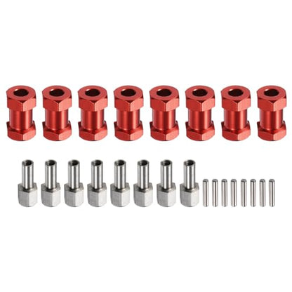 MECCANIXITY 8pcs 12mm Wheel Hex Drive Hubs Adapter Combiner Coupler Red | 20mm Extension, Aluminum, with Nut Latch, for 1/10 RC Crawler Car Parts