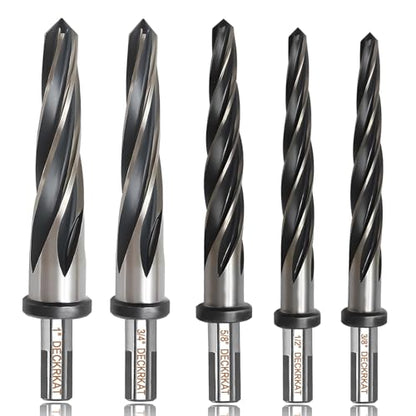 5-Piece 3/8", 1/2", 5/8", 3/4", 1" Reamer Drill Bit for Metal, M2 HSS Taper Reamer for Steel, Alloy, Wood, Plastic to Align, Enlarge Holes – 5-Spiral Flutes, 1/2" Non-Slip Shank, Construction Reamer. - size: 5 Piece Reamer Kit
