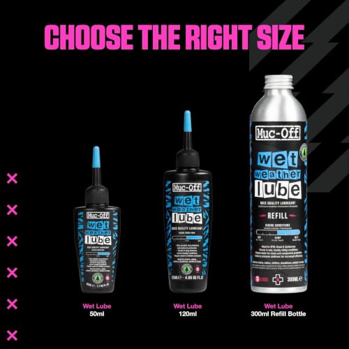 Muc-Off Chain Wet Lube 50ml | Biodegradable Bicycle Chain Lubricant Wet | Reduces Friction & Extends Chain Life | Wax-Based Formula Repels Water | Suitable for MTB & Road Bikes - size: 50ml