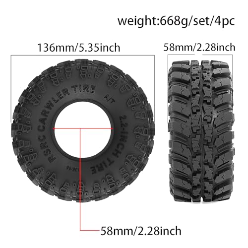 STMU 2.2'' RC Rubber Crawler Rock Tires OD 136mm/5.3'' with Foam Insert for 1/8 1/10 RC Crawler Car SCX10 TRX4 TRX6 GEN7/8 2.2'' Beadlock Rims (Tires)