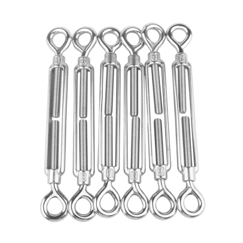 6PCS M6 Eye & Eye Turnbuckle 304 Stainless Steel 1/4" Turnbuckle Wire Rope Tension Heavy Duty Turnbuckles for Cable Railing Wire Rope Hardware Kit - size: Eye & Eye-M6