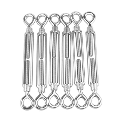 6PCS M6 Eye & Eye Turnbuckle 304 Stainless Steel 1/4" Turnbuckle Wire Rope Tension Heavy Duty Turnbuckles for Cable Railing Wire Rope Hardware Kit - size: Eye & Eye-M6