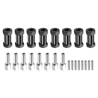 MECCANIXITY 8pcs 12mm Wheel Hex Drive Hubs Adapter Combiner Coupler Black | 25mm Extension, Aluminum, with Nut Latch, for 1/10 RC Crawler Car Parts