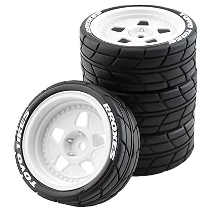 kingsea 4PCS Classic Drift Tires and Plastic Wheel Compatible with HPI Ken Block 1/10 RC Mustang Classic 1965 RC Car Upgrade Part (White)