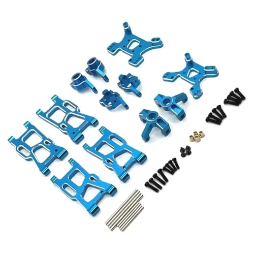 RC Steering Knuckles For Wltoys 144001 144010 124007 124008 124017 124019 Metal Suspension Arms Steering Cup Hub Carriers Shock Tower Set RC Parts(Blue) - color: Blue