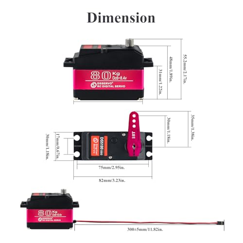 80KG High Torque RC Servo DS5180, Large Size PWM Control Servo, Stainless Steel Gear, 270° Control Steering Motor for 1/5 RC Vehicles, Crawlers, Robots, Boats - style: 80KG - 270 Degree