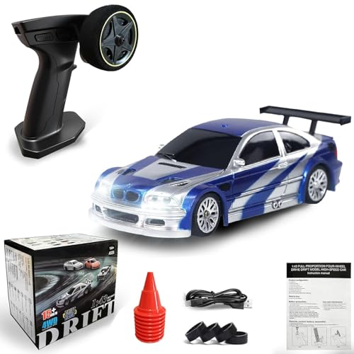 1/43 Mini RC Drift Car with Gyroscope, 2.4GHz 4WD Full Proportional High Speed Micro Hobby RC Cars with Lights Racing Tires, Fast Small Remote Control Car, Toy Model Gift for Adults Kids Boys Girls - color: Blue-g