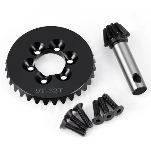 Diff Ring&Pinion Gear 32/9T 1.35M for Axial SCX6 JLU JeepTrail | Honcho AXI05000 AXI05001 1/6 RC Crawler Upgrade Parts Steel Front or Rear Spiral Cut Differential Gears - size: 32T/9T/1.35 Mod