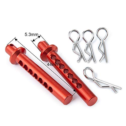 RC-Hub 2pcs Aluminum Front Body Mounts Post with Clips Pins for 1:10 AXIAL SCX10 90046 RC Crawler Cars (Red) - color: Red