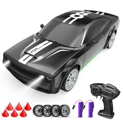 Remote Control Car 4WD RC Drift Car 2.4GHz 1:20 Scale 20KM/H High Speed Racing Car with 2 Rechargeable Batteries, LED Lights, 50 Min Play Time RC Cars Toys Gifts for Boys Girls Kids Adults -Black - color: Black