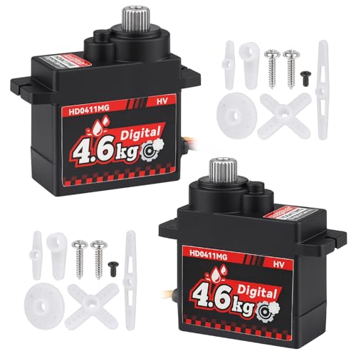 HobbyPark Waterproof 12g Micro Servo Motor Metal Gear Arduino Servo Digital Servo Mini 4.6kg High Torque HV for 1/24 RC Crawler Car Airplane Boat Robotics 180°(2-Pack)