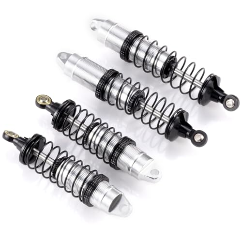 4Pcs Aluminum Front & Rear Shock Set RC Dampers，Silver + Black | Upgrade Parts, For Losi 1/16 Mini-B, For Losi 1/18 Mini-T, RC Car Buggy - color: Silver + Black