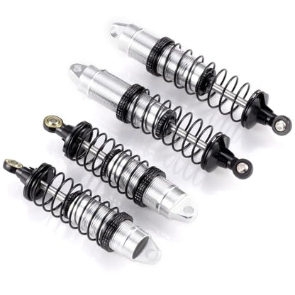 4Pcs Aluminum Front & Rear Shock Set RC Dampers，Silver + Black | Upgrade Parts, For Losi 1/16 Mini-B, For Losi 1/18 Mini-T, RC Car Buggy - color: Silver + Black