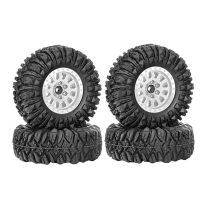 4PCS 1.3" Aluminum Alloy Beadlock Wheel Rims All-Terrain Tyre 70mm Rubber Tires Set with 5mm & 7mm Hex for 1/12 1/14 1/18 1/24 RC Rock Crawler Car Upgrade Parts (D-Silver) - color: D-silver