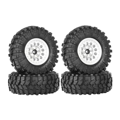 1.3” All-Terrain Tire and Wheel Set, Metal Beadlock 5mm & 7mm Hex Wheels for SCX24 TRX4M 1/12 1/14 1/18 1/24 RC Crawler Car (A, Silver) - color: A, Silver