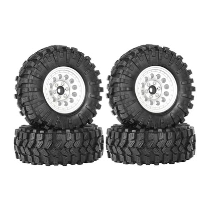 1.3” All-Terrain Tire and Wheel Set, Metal Beadlock 5mm & 7mm Hex Wheels for SCX24 TRX4M 1/12 1/14 1/18 1/24 RC Crawler Car (A, Silver) - color: A, Silver