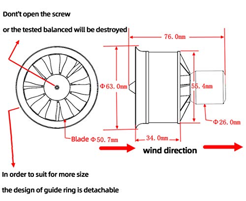 50mm EDF 4900KV 3S Maximum thrust770g,Brushless Motor, Applicable to RC Jet Aircraft - size: 50MM EDF, style: Motor Only
