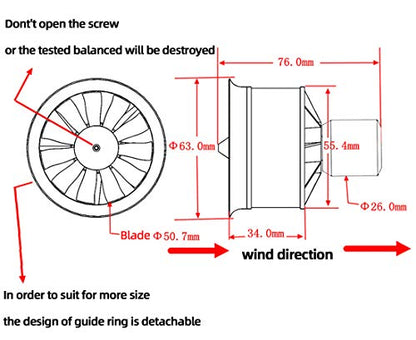 50mm EDF 4900KV 3S Maximum thrust770g,Brushless Motor, Applicable to RC Jet Aircraft - size: 50MM EDF, style: Motor Only