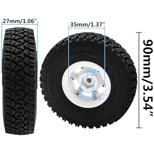 4Pcs HIRCQOO 1.55'' Beadlock Plastic Wheel Rims Rim Rubber Tires Tyre 12mm Hex Compatible with RC4WD D90 TF2 Tamiya CC01 LC70 LC80 MST Axial AX90069 1/10 RC Crawler (White) - color: White