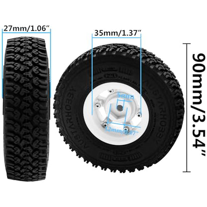 4Pcs HIRCQOO 1.55'' Beadlock Plastic Wheel Rims Rim Rubber Tires Tyre 12mm Hex Compatible with RC4WD D90 TF2 Tamiya CC01 LC70 LC80 MST Axial AX90069 1/10 RC Crawler (White) - color: White