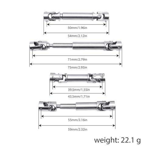 2Pcs Stainless Steel Universal Joint Drive Shafts Chassis Center Driveshaft for 1/18 RC Crawler Redcat Ascent-18 Upgrade Parts
