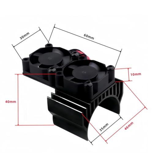 RC Motor Fan Radiator Aluminum Heat Sink Twin Cooling Fan for 1/10 RC Car 540/550 Track HSP HPI Wltoys Himoto Tamiya (Black)