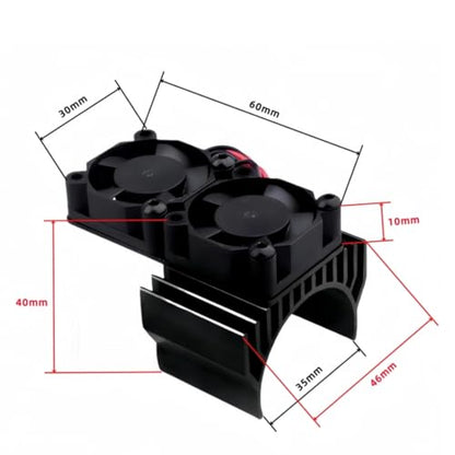 RC Motor Fan Radiator Aluminum Heat Sink Twin Cooling Fan for 1/10 RC Car 540/550 Track HSP HPI Wltoys Himoto Tamiya (Black)