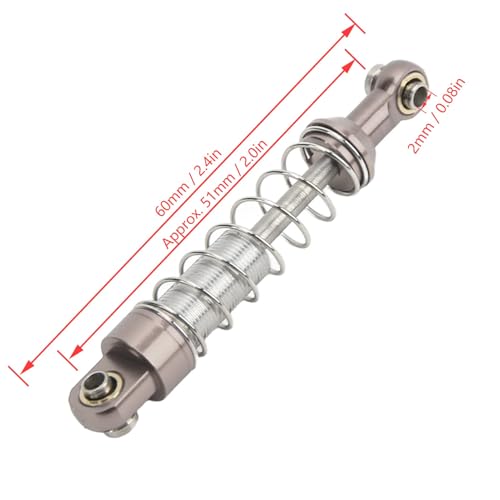 51mm Aluminum Alloy RC Shocks, 2 Pairs Aluminum Alloy RC Car Shock Absorber Dampers with Mounting Screws Bolts for WPL C14 C24 MN D90 99S