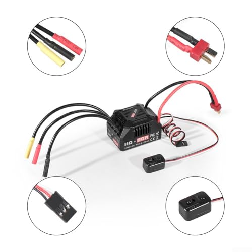 HG-80A 80A Sensorless Brushless ESC Waterproof Dustproof Design with Adjustable Brake and Throttle Settings for 1/10 Scale RC Buggy Truck On-Road Off-Road Models(A) - size: size:a