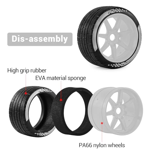4PCS RC Highway Off-Road Truck Wheels & Tires - Compatible with 1/8 Typhon 6S BLX, 1/7 Infraction 6S BLX/Limitless - Foam Insert Plastic Rims (White(4pcs)) - color: White(4pcs)