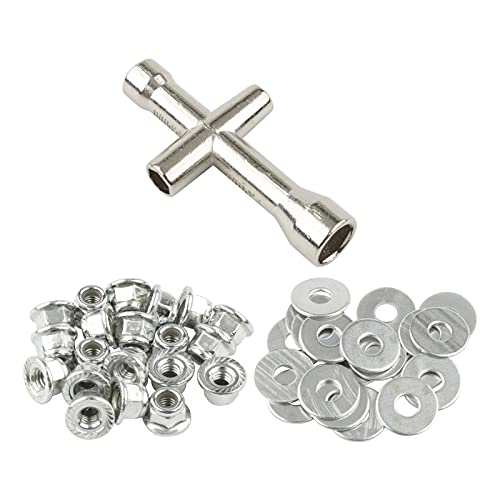 M4 Lock Nuts & Washers for RC Vehicles, Silver | 20 Pairs, Serrated Flange Nylon Insert, Cross Socket Wrench Included, For 1/10 Traxxas Axial HPI Redcat HSP - color: Silver