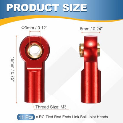 MECCANIXITY Pack of 11 Metal Tie Rod Ends M3xL19mm Steering Ball Joints Red | Link, for 1/10 RC Hobby Car Truck Crawler DIY Upgrade - color: Red