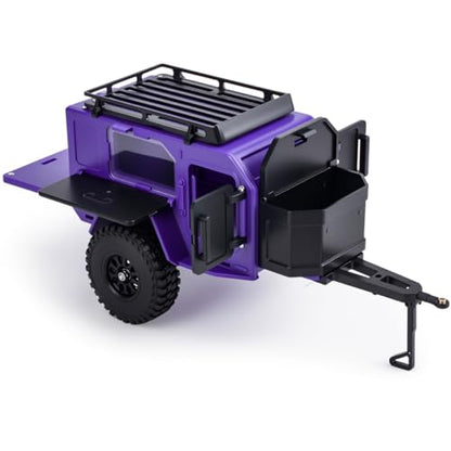 RC Off-Road Camping Trailer for 1/18 1/24 TRX4M SCX24 RC Crawler | Durable ABS mini camping trailer pre-drilled LED mounting holes, highly realistic scale design - color: Black Purple