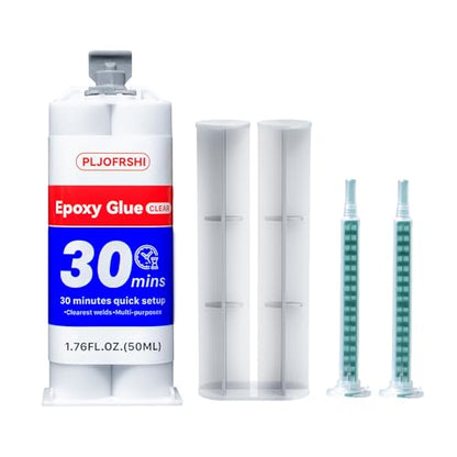 Clear AB Epoxy Glue, 30-Min Waterproof Multipurpose Repair Adhesive 1.76oz | Clear epoxy bonds metal, plastics, PVC, wood, ceramic & fiberglass; ideal for tile, pipe, fishing rod & golf club repair